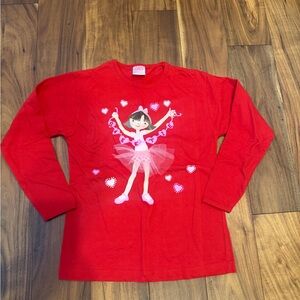 Charming Red Girls Tee with Ballerina Design Valentines Day Medium